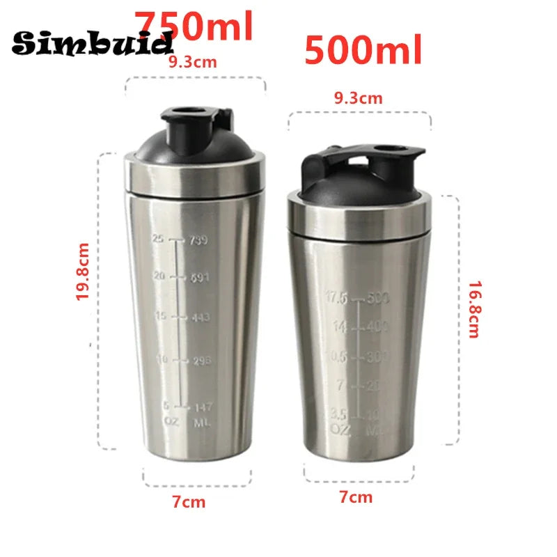 500ML/750ML Stainless Steel Protein Powder Shaker Bottle